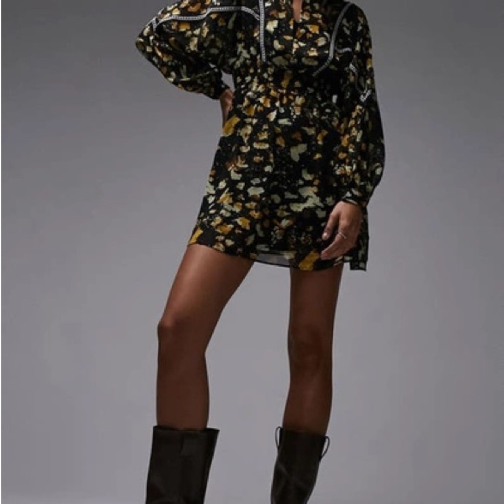 Floral Black and Gold Dress